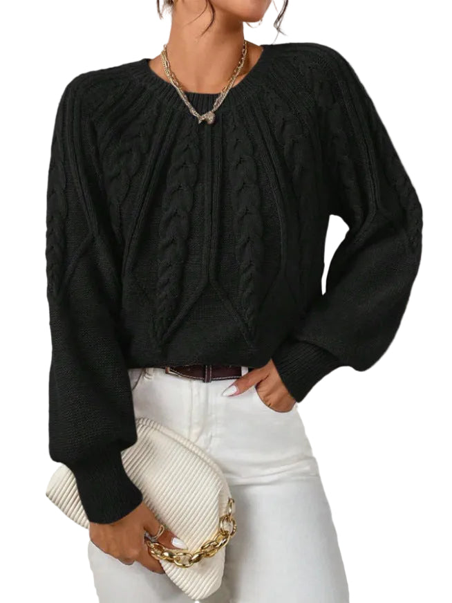 Clare Pull Femme à Motif Torsadé – Maille Épaisse, Col Rond & Style Hivernal Intemporel