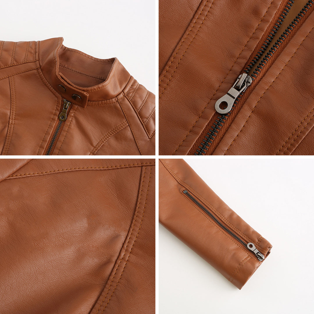 Andrijana Veste Femme – Veste en Cuir Souple Élégante avec Fermeture Asymétrique