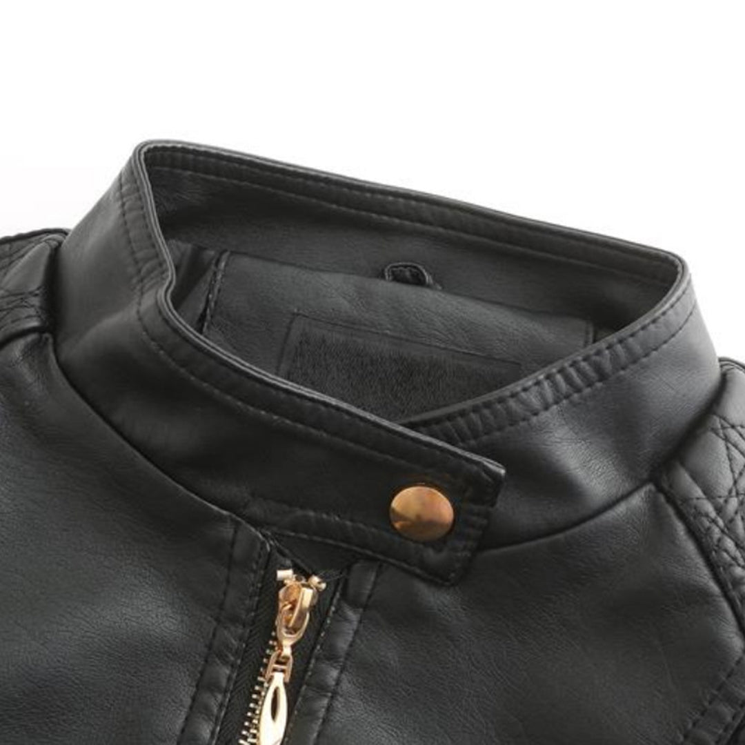 Janiyah Giacca Donna in Pelle – Collo Alto Chic, Cerniere & Stile Moderno Elegante