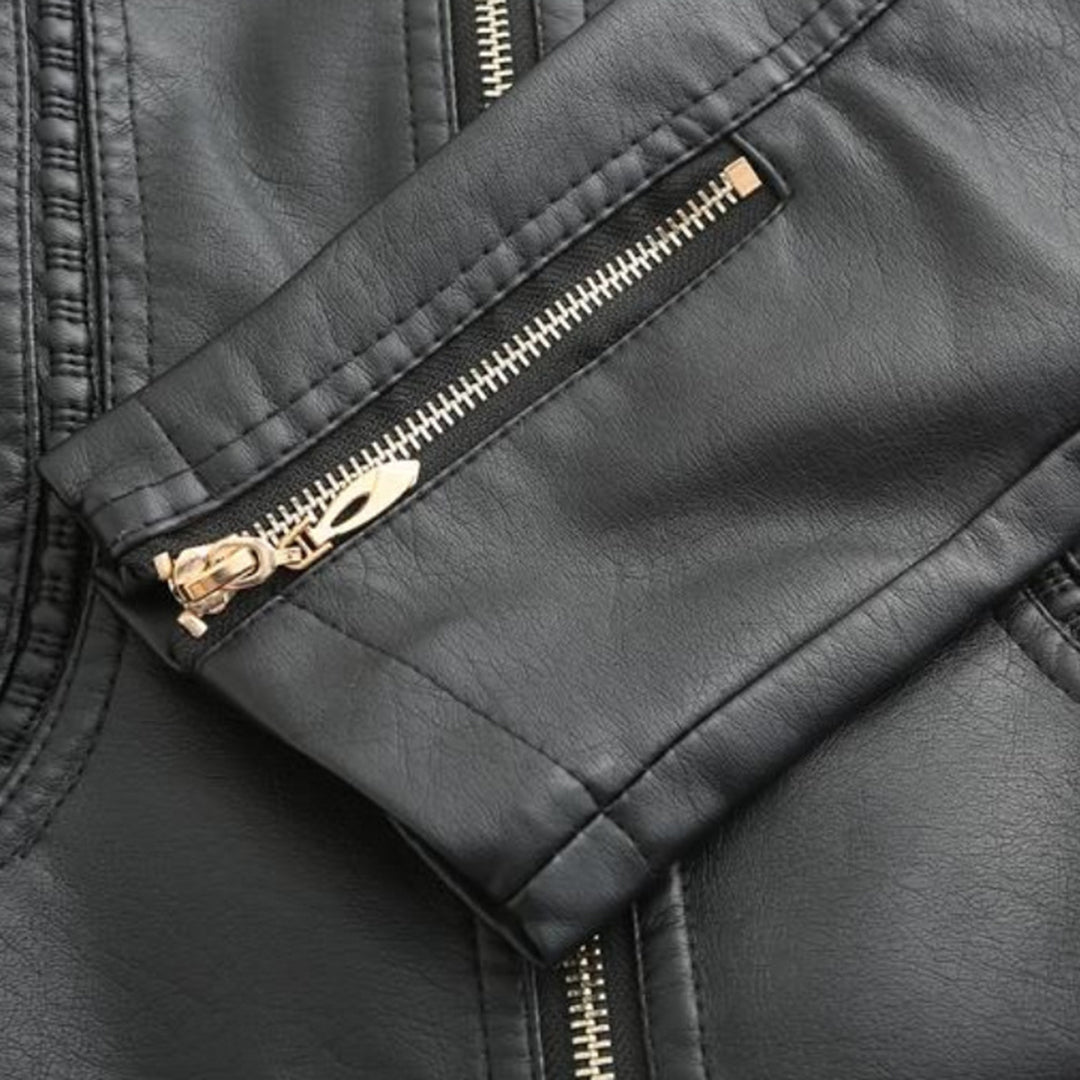 Janiyah Giacca Donna in Pelle – Collo Alto Chic, Cerniere & Stile Moderno Elegante