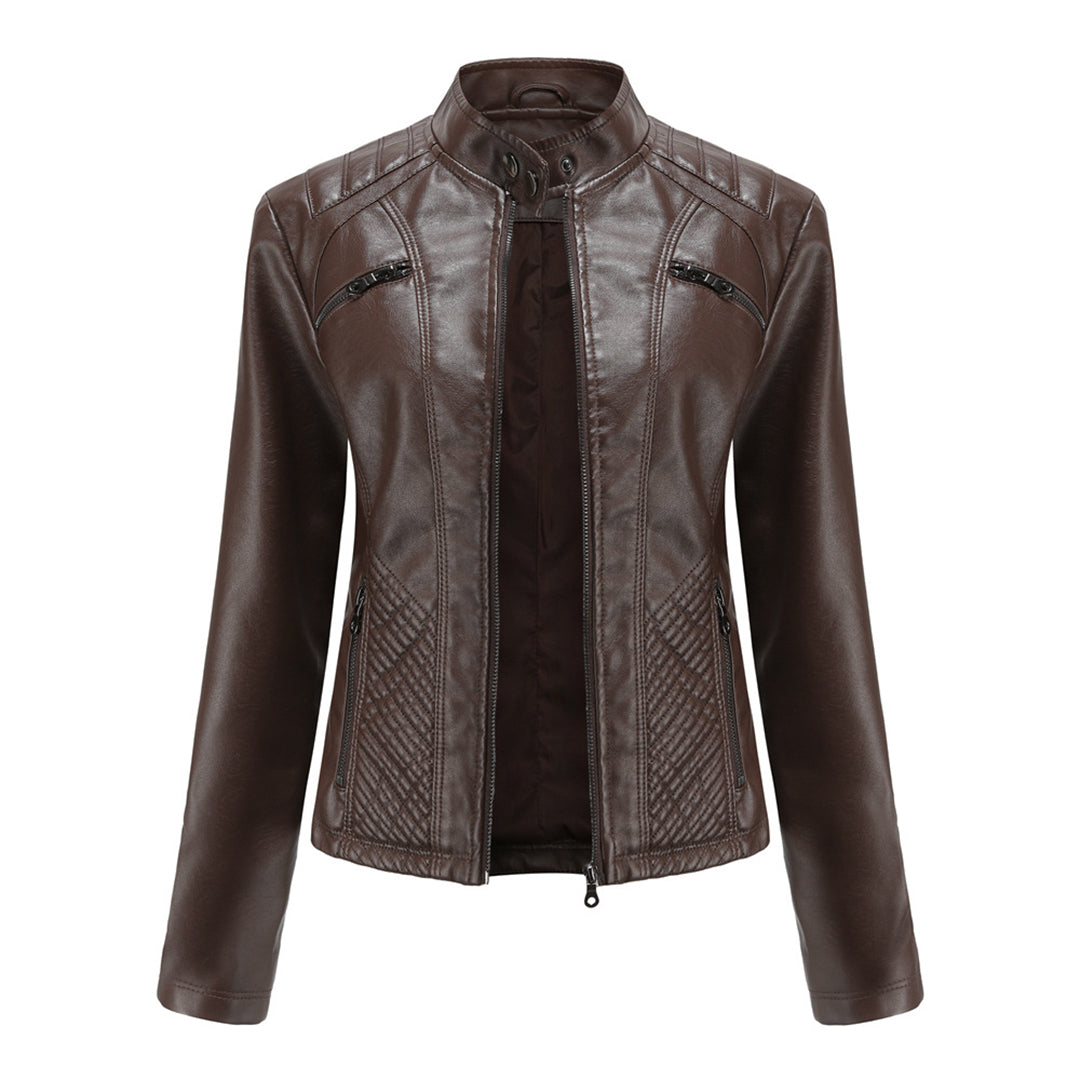 Andrijana Veste Femme – Veste en Cuir Souple Élégante avec Fermeture Asymétrique