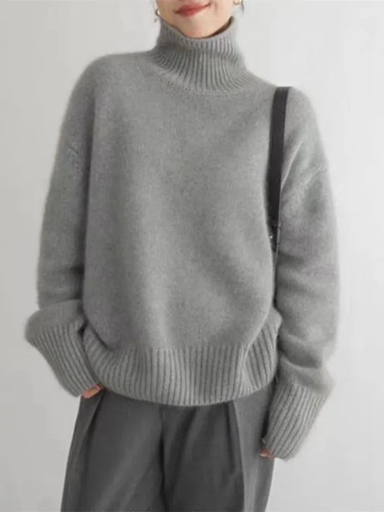Seraphina Pull Femme – Pull à Col Roulé Côtelé & Confortable, Style Chic pour l’Hiver