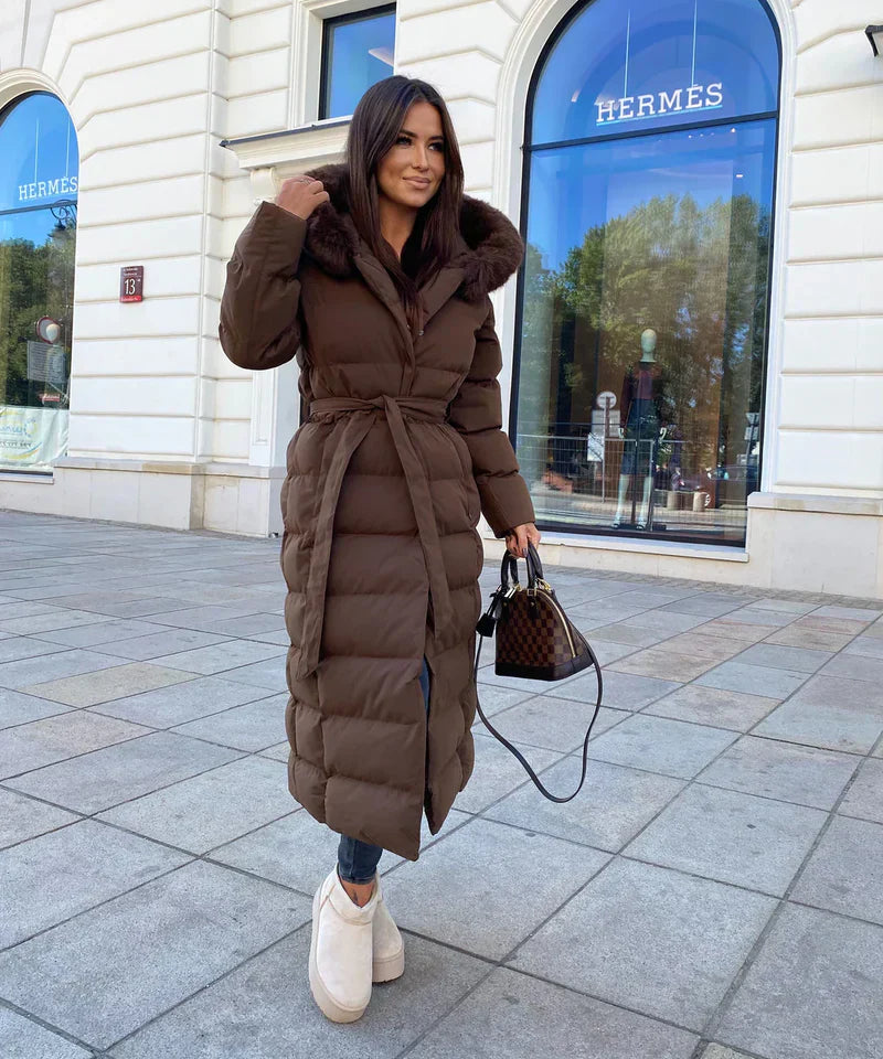 Eleva Damen langer Mantel – warme, wasserabweisende Winterjacke mit Kapuze & elegantem Schnitt