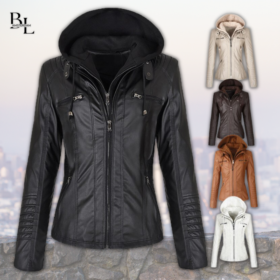 Xyla Giacca Donna in Pelle – Elegante con Cappuccio, Chiusura Lampo & Tasche Pratiche