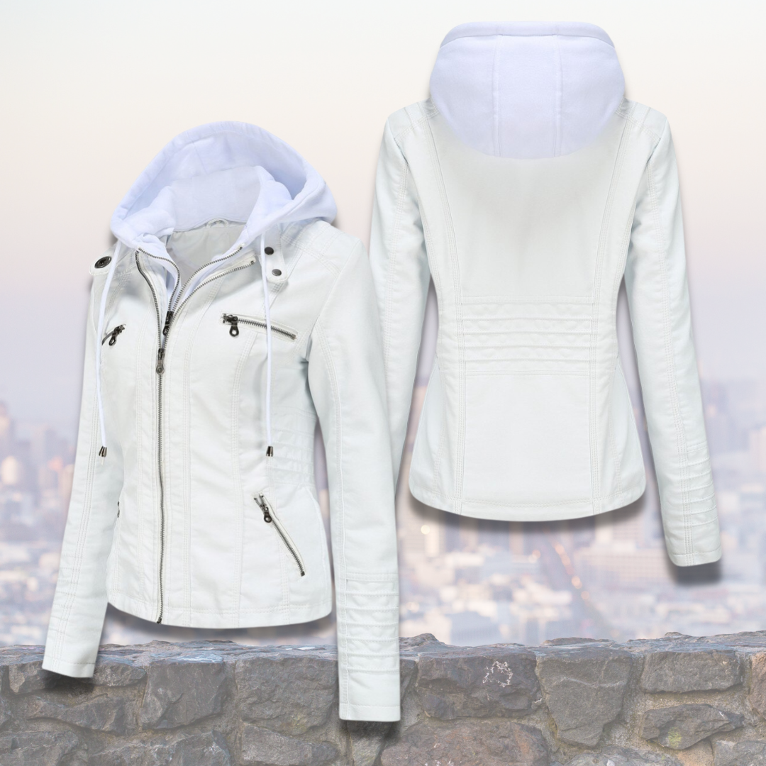 Xyla Giacca Donna in Pelle – Elegante con Cappuccio, Chiusura Lampo & Tasche Pratiche