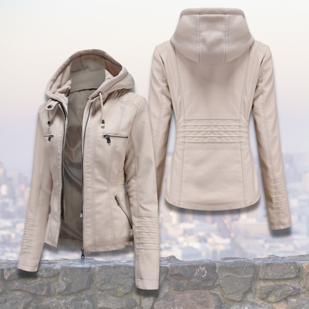 Xyla Giacca Donna in Pelle – Elegante con Cappuccio, Chiusura Lampo & Tasche Pratiche