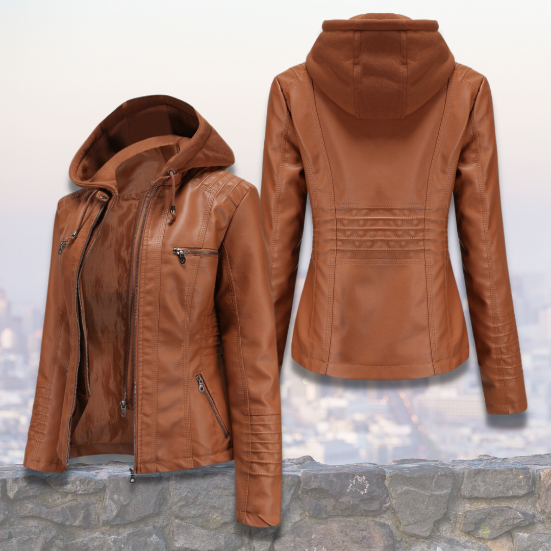 Xyla Giacca Donna in Pelle – Elegante con Cappuccio, Chiusura Lampo & Tasche Pratiche