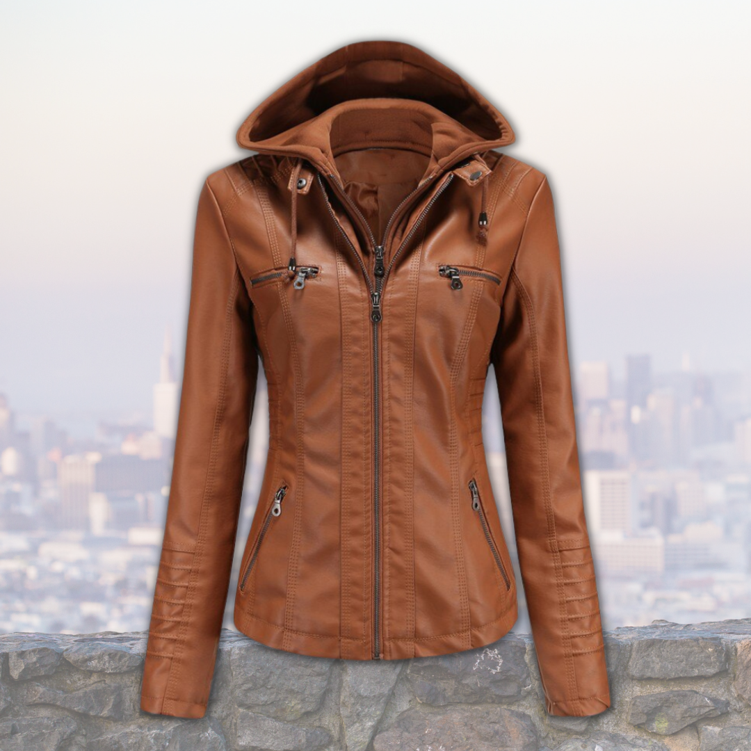 Xyla Giacca Donna in Pelle – Elegante con Cappuccio, Chiusura Lampo & Tasche Pratiche