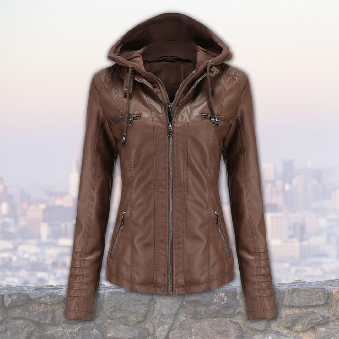Xyla Giacca Donna in Pelle – Elegante con Cappuccio, Chiusura Lampo & Tasche Pratiche