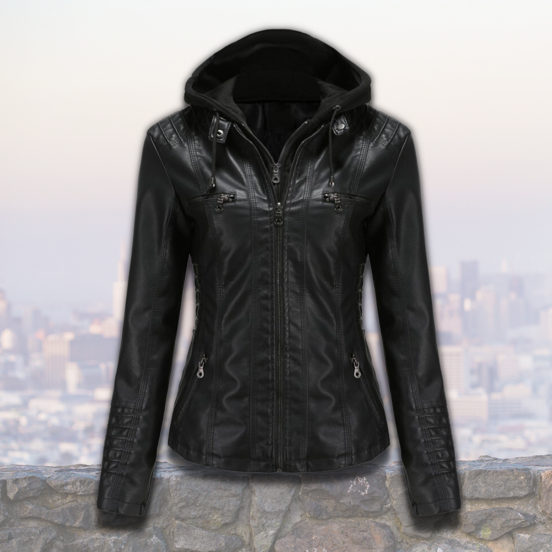 Xyla Giacca Donna in Pelle – Elegante con Cappuccio, Chiusura Lampo & Tasche Pratiche