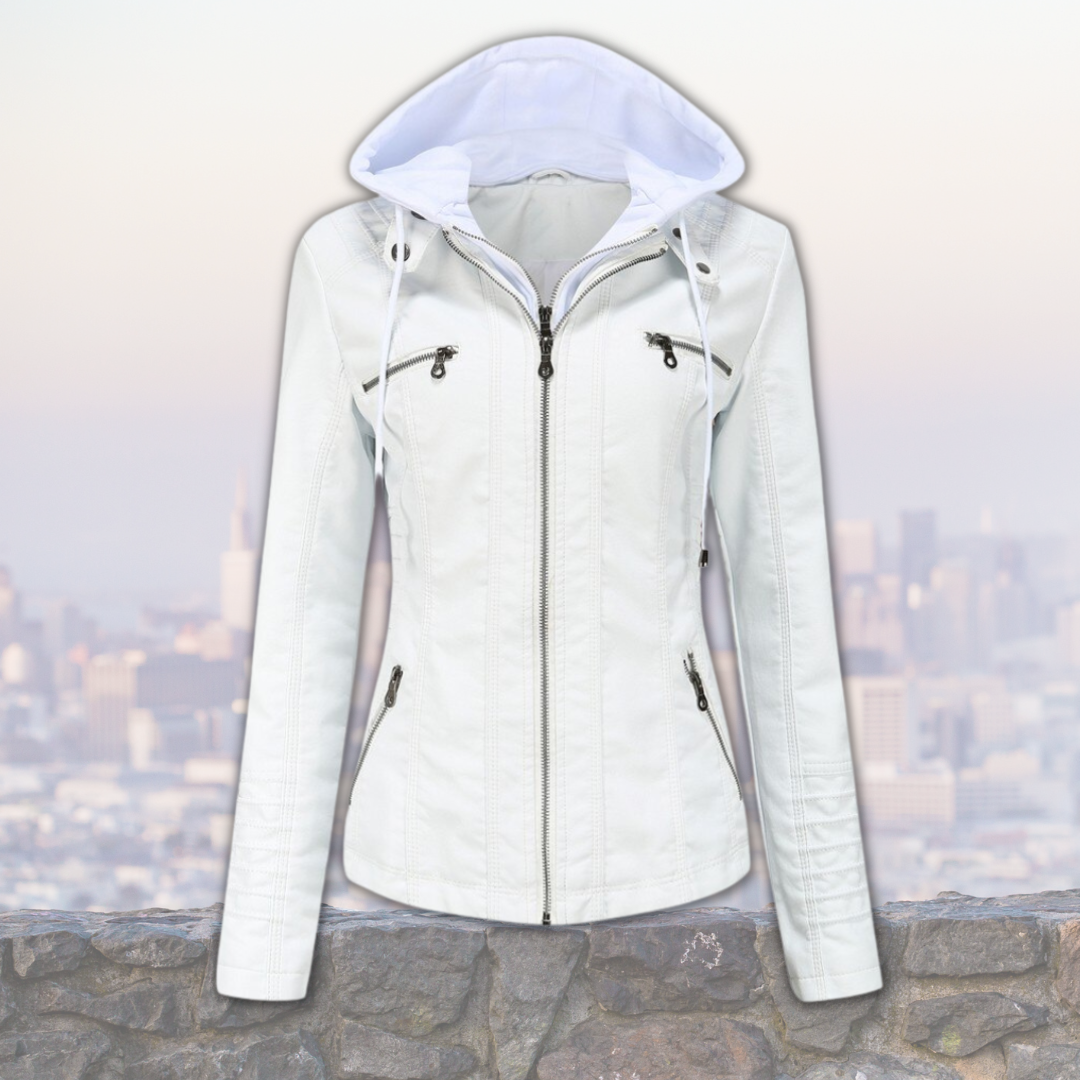 Xyla Giacca Donna in Pelle – Elegante con Cappuccio, Chiusura Lampo & Tasche Pratiche