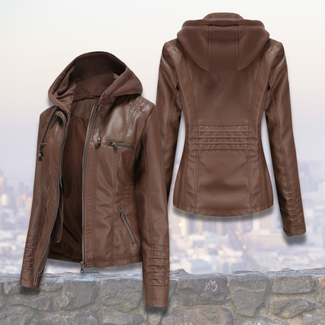 Xyla Giacca Donna in Pelle – Elegante con Cappuccio, Chiusura Lampo & Tasche Pratiche