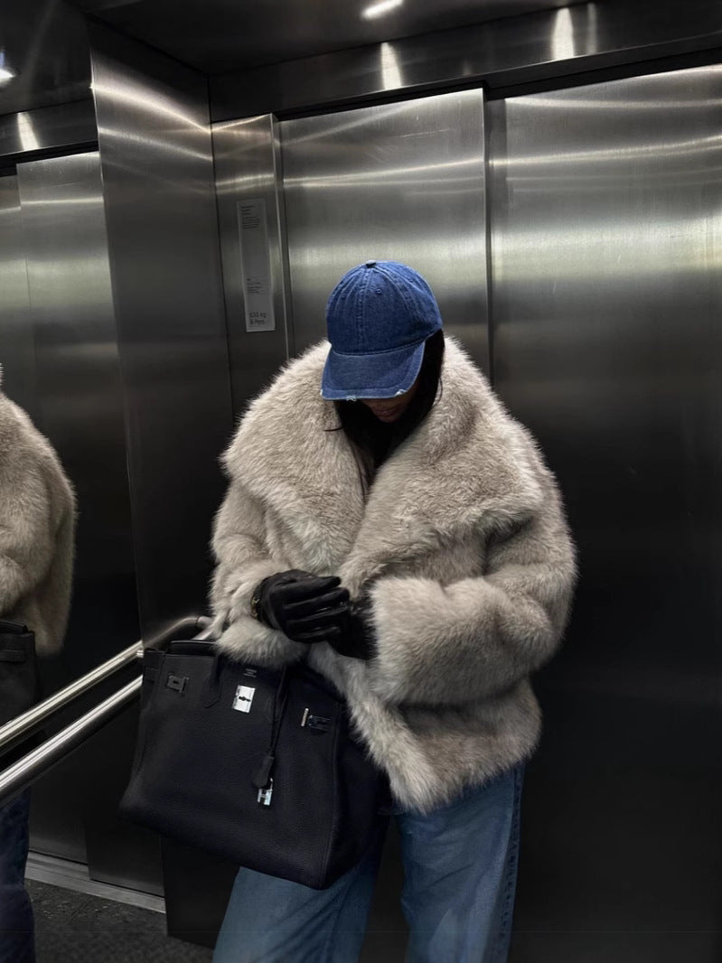 Everleigh Palton Femei – Palton Lung din Blană Artificială cu Guler Rever & Croială Lejeră