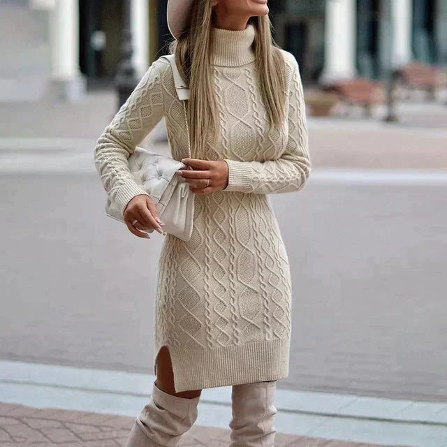 Aline Vienna Robe Pull Hivernale Dame – Varm Midi Strikket Kjole med Komfortabel Klassisk Pasform