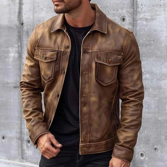 Pierre Veste Homme Vintage – Veste en Cuir Élégante & Durable au Style Intemporel