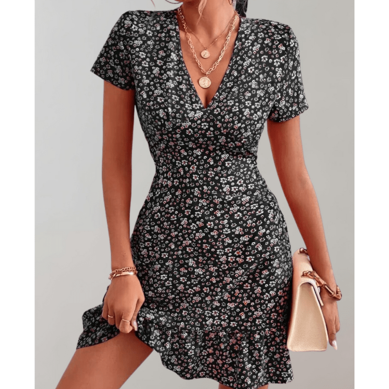 Daria Robe Florale Femme – Ourlet Fluide, Décolleté V et Taille Discrète par Looksy