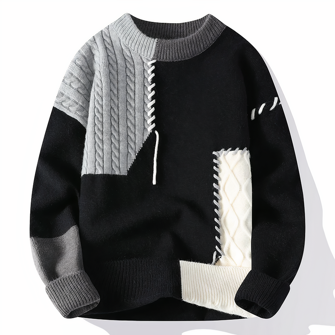 Dave Pull Homme – Pull Patchwork Tendance en Matière Douce pour Automne & Hiver