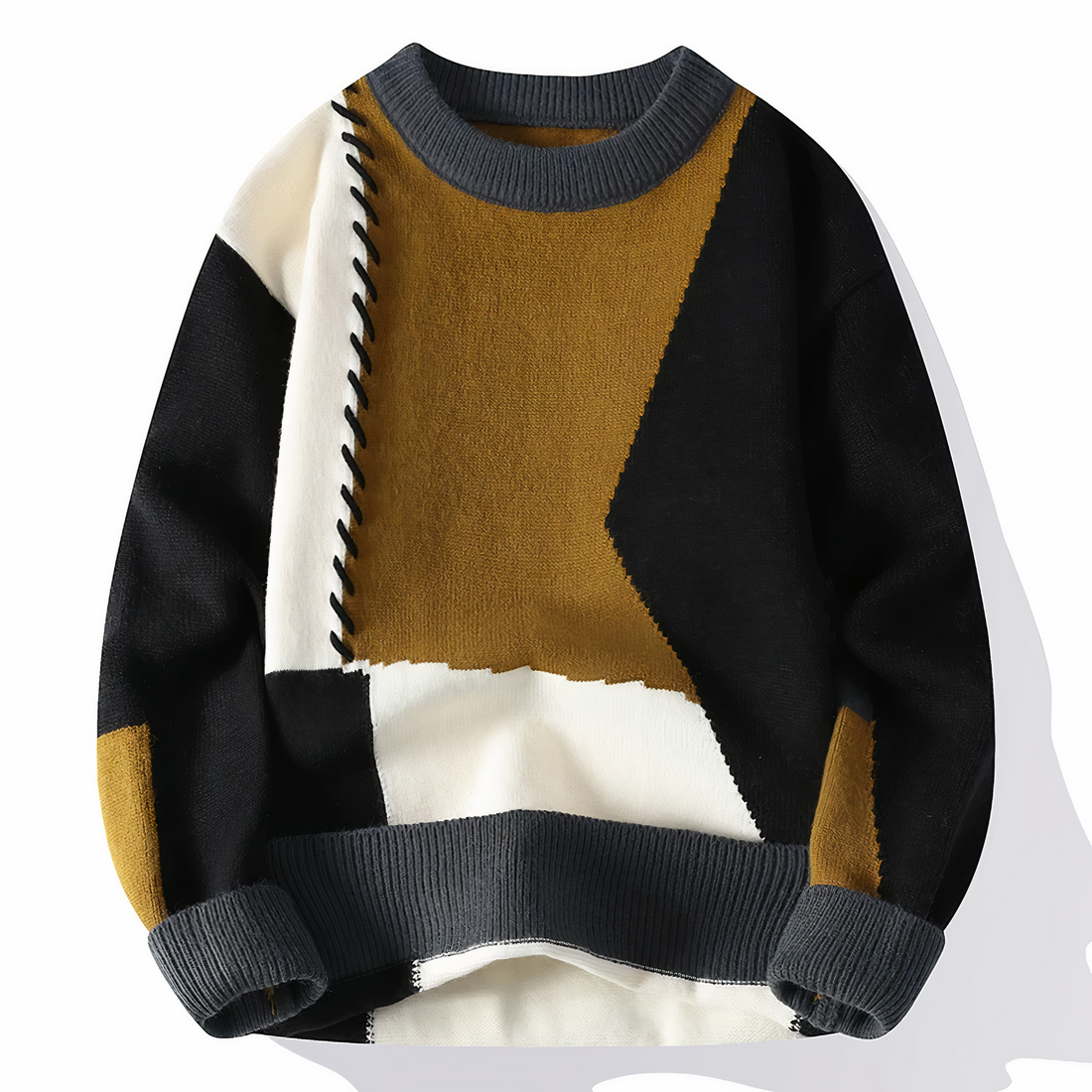 Dave Pull Homme – Pull Patchwork Tendance en Matière Douce pour Automne & Hiver