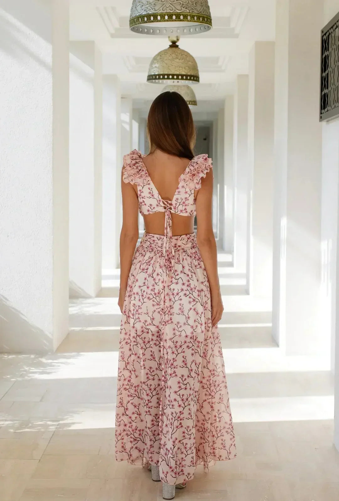 Bea Robe Maxi Femme – Imprimé Fleuri, Volants & Élégance Estivale Aérienne