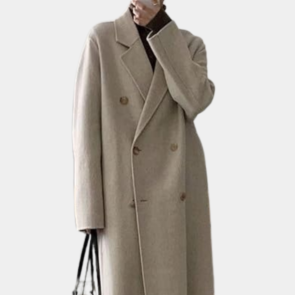 Amelia Manteau Femme Hiver Long – Élégant à Double Boutonnage avec Doublure Chaude