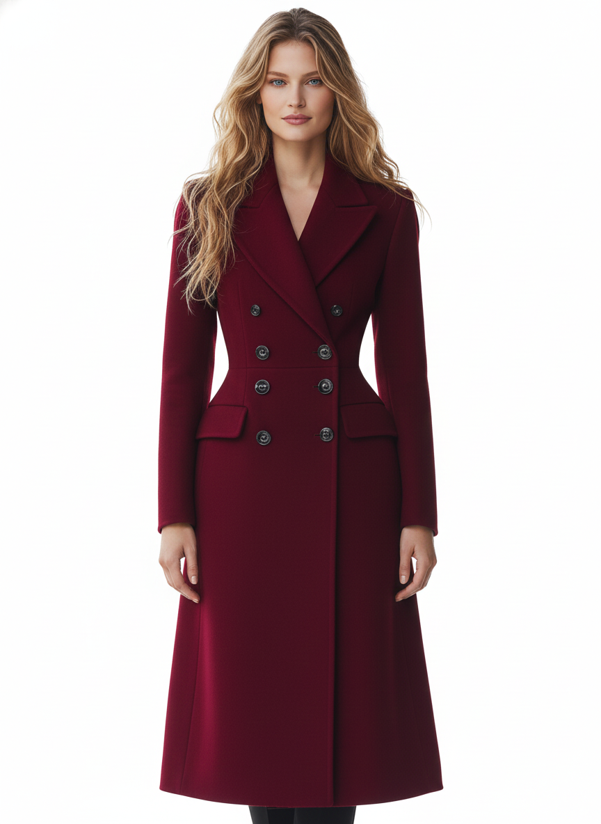 Vian Long Coat for Women – Elegant Wool Coat with Lapels & Double Breasted
