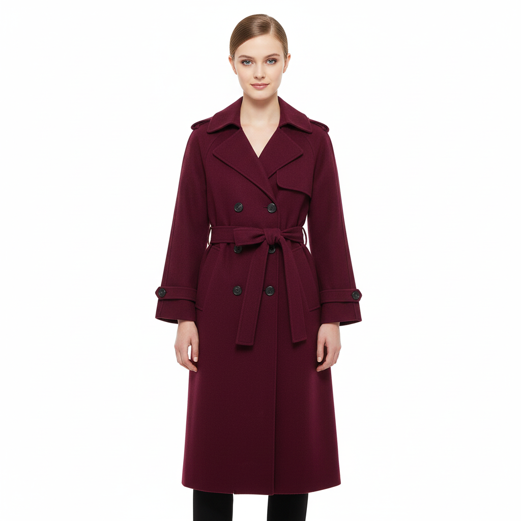 Victoria Abrigo Oversize Mujer – Abrigo de Lana Mezclada Burdeos Corte Elegante