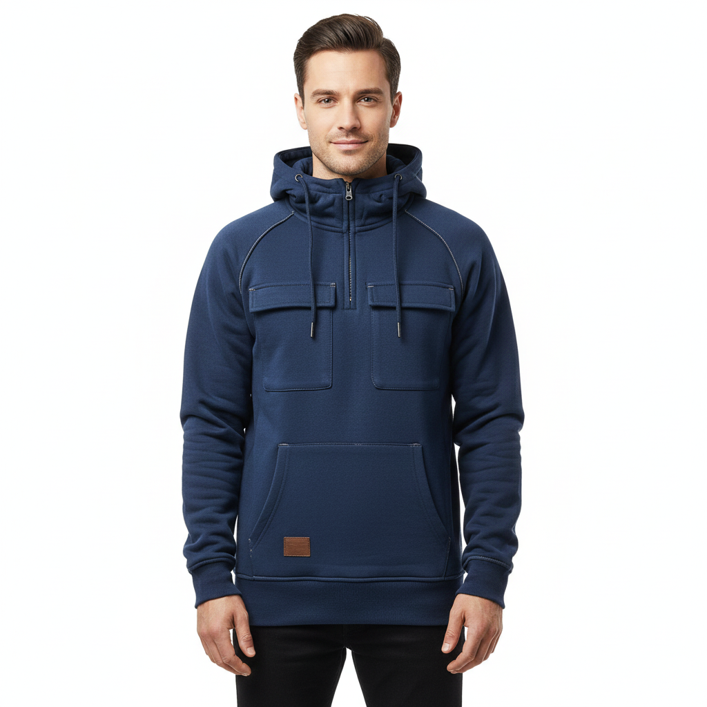 Dravien Utility Hoodie Homme – Sweat Fonctionnel avec Demi-Zip et Poches Poitrine