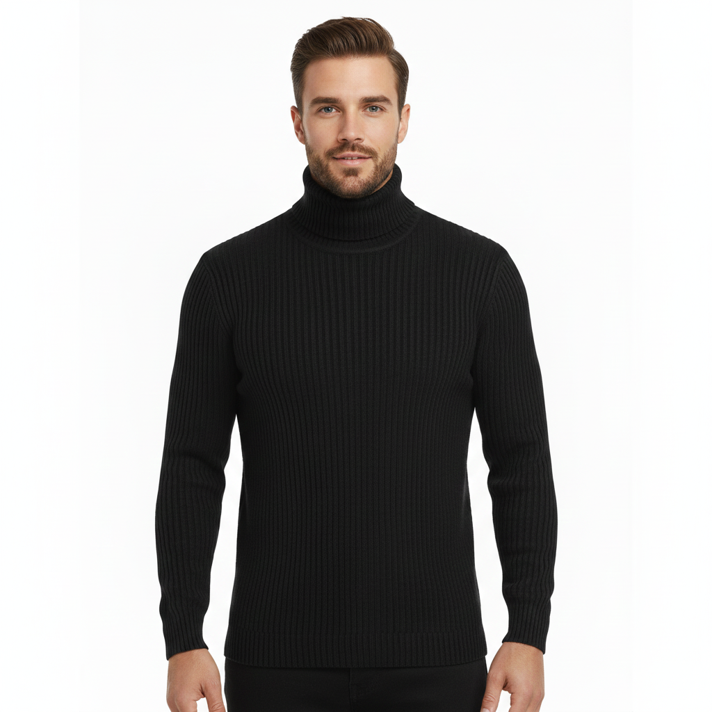 Driego Pull Col Roulé Homme Slim Fit Côtelé – Maille Chaude & Style Moderne