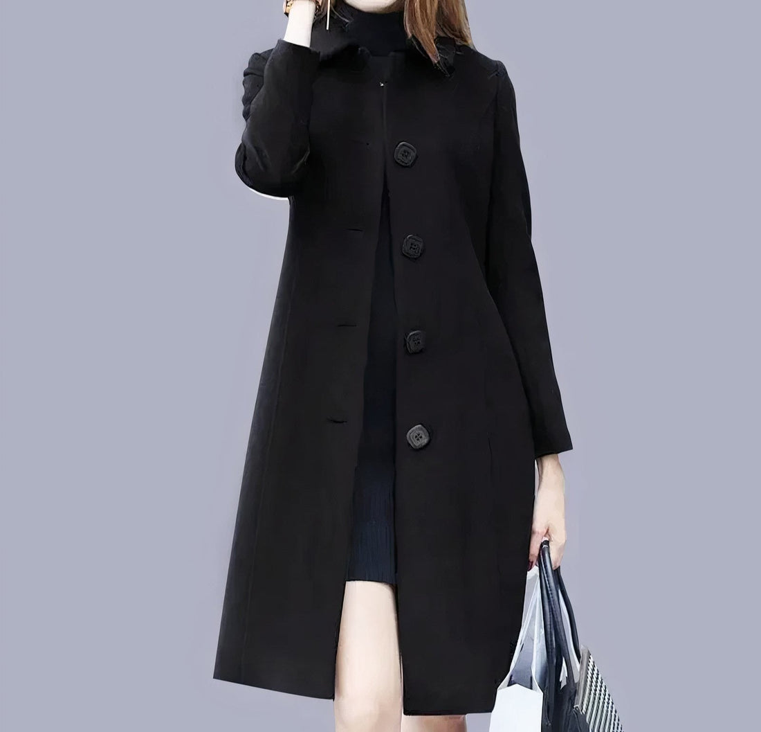 Cappotto elegante da donna Analia - Classico lungo con colletto chic, bottoni e vestibilità comoda