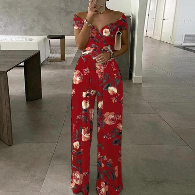 Lilibeth Combinaison Femme – Combinaison Épaules Dénudées Élégante à Jambe Large et Ceinture