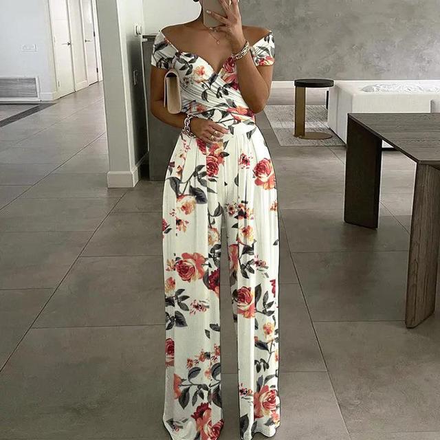 Lilibeth Combinaison Femme – Combinaison Épaules Dénudées Élégante à Jambe Large et Ceinture