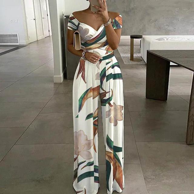 Lilibeth Combinaison Femme – Combinaison Épaules Dénudées Élégante à Jambe Large et Ceinture