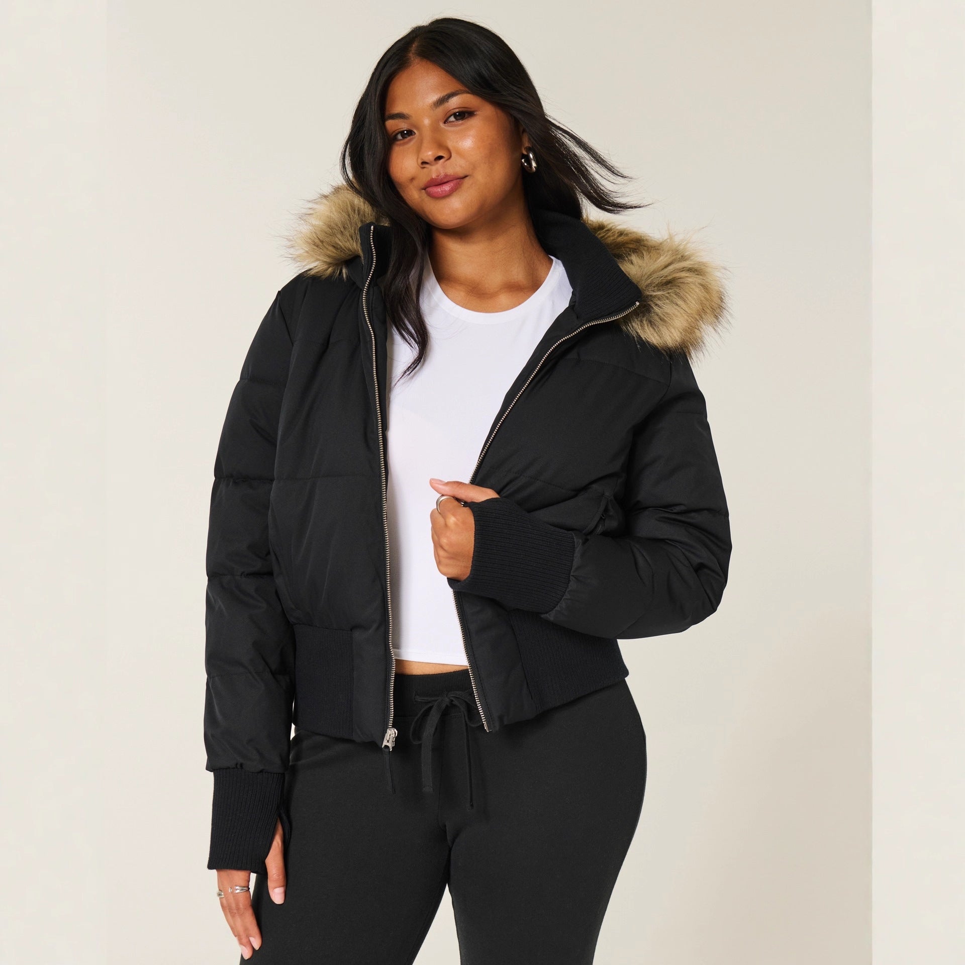 Helena Manteau Hiver Femme – Warme Jacke mit abnehmbarer Kapuze und elegantem Pelzkragen