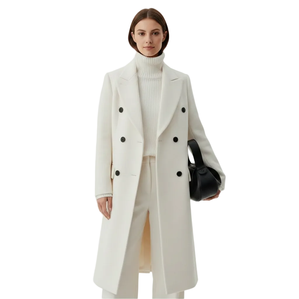 Elma Women's Long Wool Coat with Belt – Elegant, Warm & Timeless