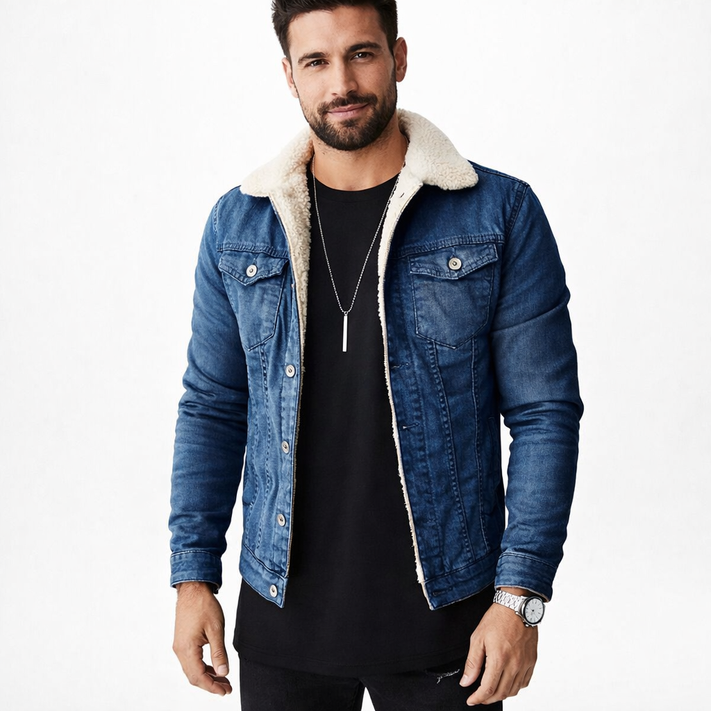 Eulo Herren Jeansjacke – Denim-Mantel mit Fleece-Futter und klassischem Reverskragen