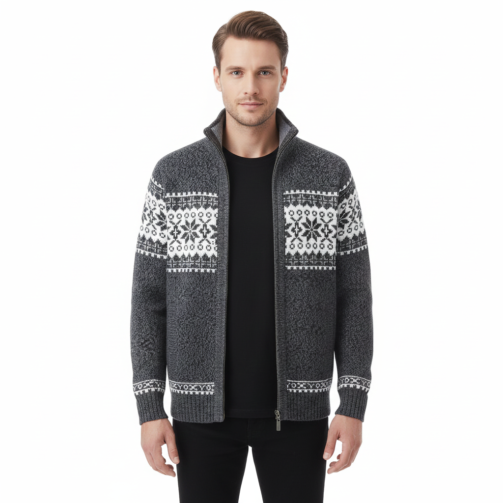 Moris Kamizelka Polarowa Męska – Kurtka Jacquard Zimowa z Wysokim Kołnierzem i Skandynawskimi Wzorami