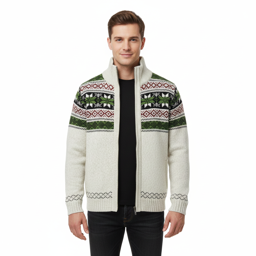 Moris Kamizelka Polarowa Męska – Kurtka Jacquard Zimowa z Wysokim Kołnierzem i Skandynawskimi Wzorami