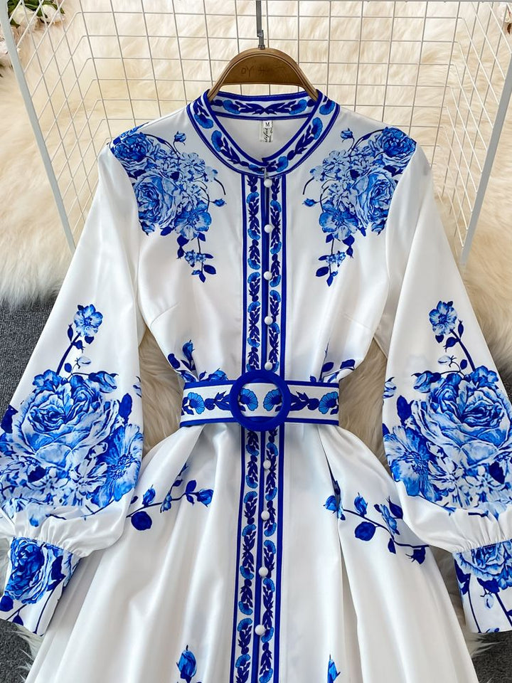 Abito lungo da donna Alina - abito con stampa floreale vintage con eleganti maniche lanterna