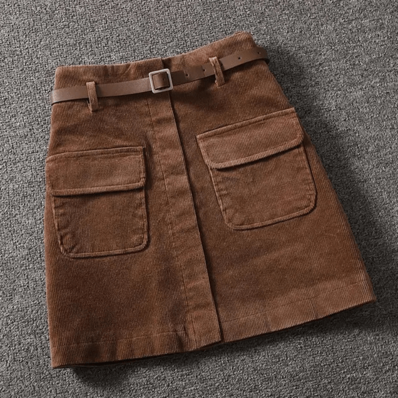 Felicie Jupe Mini Velours Côtelé Femme – Coupe Trapèze, Ceinture Fine & Poches Pratiques