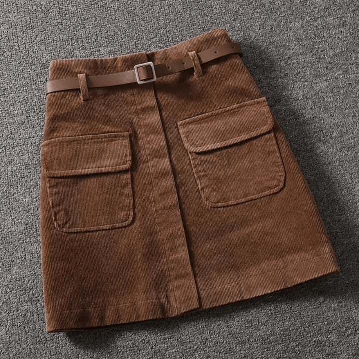 Felicie Jupe Mini Velours Côtelé Femme – Coupe Trapèze, Ceinture Fine & Poches Pratiques