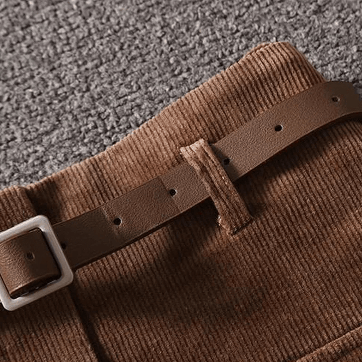 Felicie Jupe Mini Velours Côtelé Femme – Coupe Trapèze, Ceinture Fine & Poches Pratiques