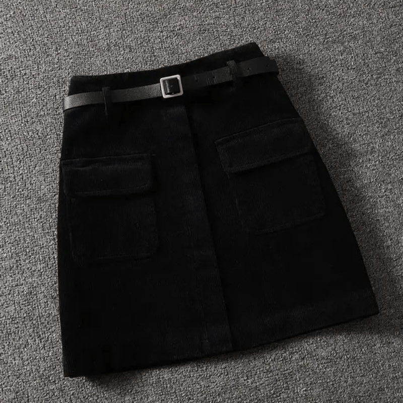 Felicie Jupe Mini Velours Côtelé Femme – Coupe Trapèze, Ceinture Fine & Poches Pratiques
