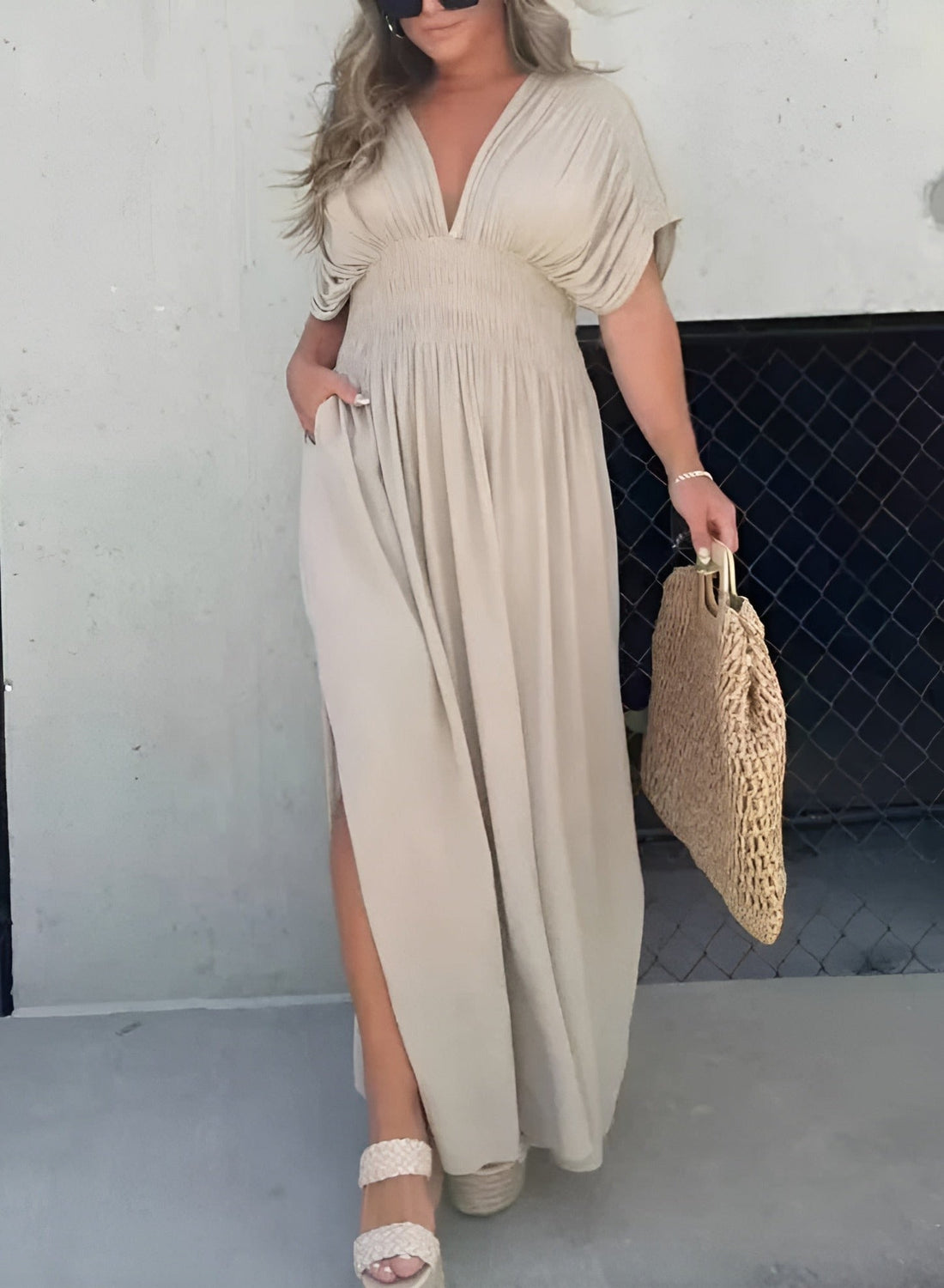 Trina Robe Longue Col V – Élégante Robe Maxi Léger pour Été & Vacances Femme