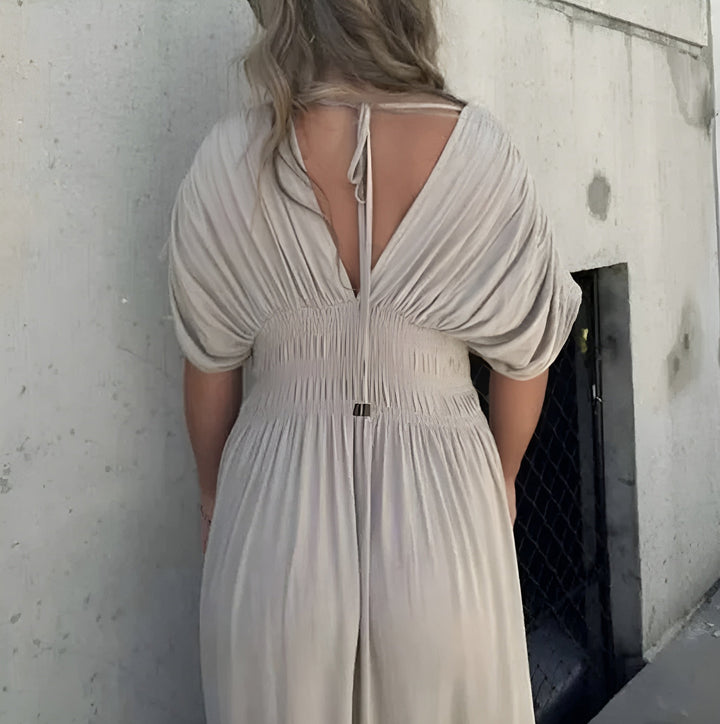 Trina Robe Longue Col V – Élégante Robe Maxi Léger pour Été & Vacances Femme