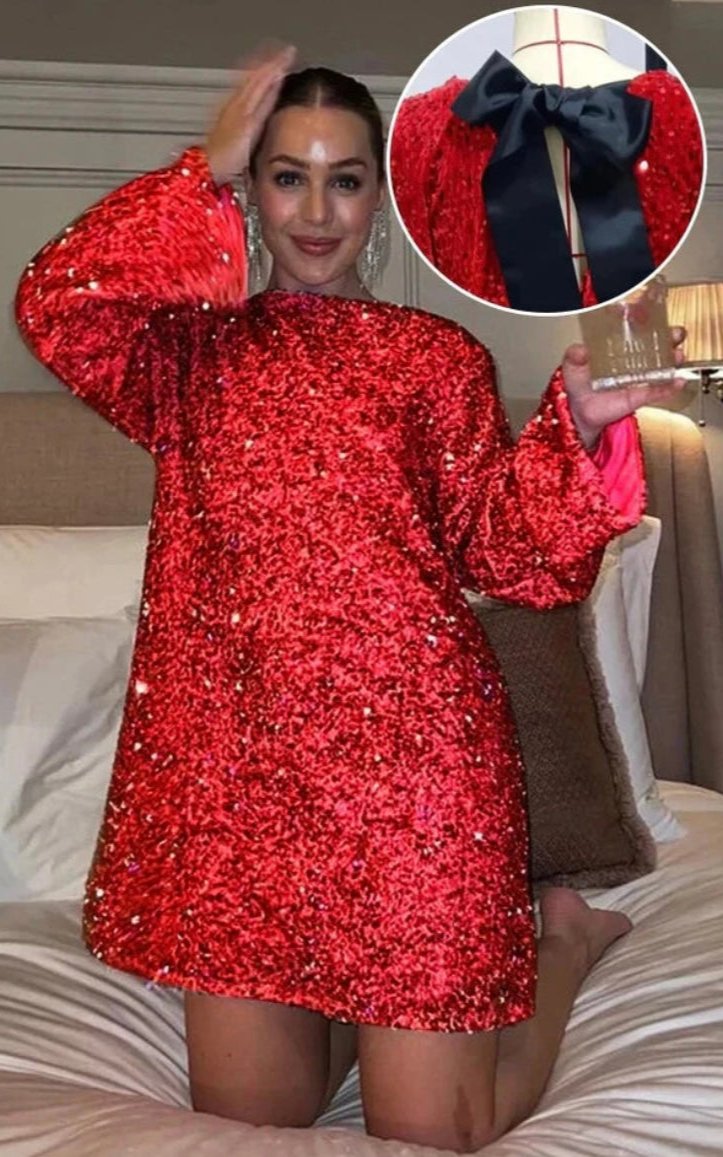 Gloria Rochie de Seară pentru Femei – Rochie Elegantă cu Paiete, Croială Conică și Detaliu cu Fundă