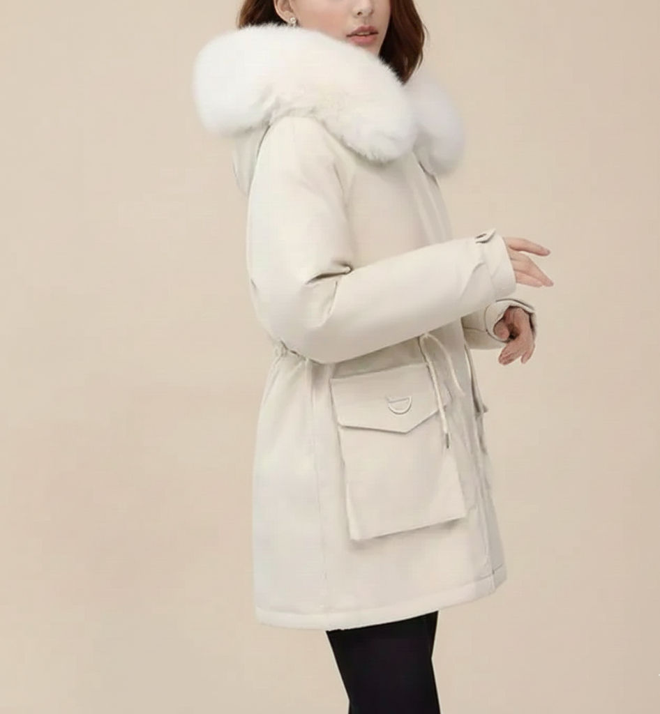Belise Abrigo de Invierno para Mujer – Chaqueta Acolchada Elegante con Cuello Desmontable y Cintura Ajustable