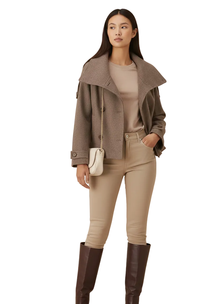 Claud Women's Short Winter Jacket – Elegant Coat with High Collar and Double Breasted Closure