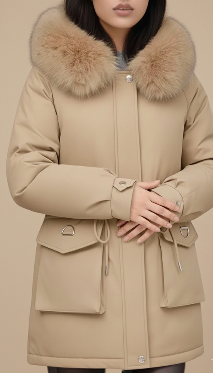 Belise Abrigo de Invierno para Mujer – Chaqueta Acolchada Elegante con Cuello Desmontable y Cintura Ajustable