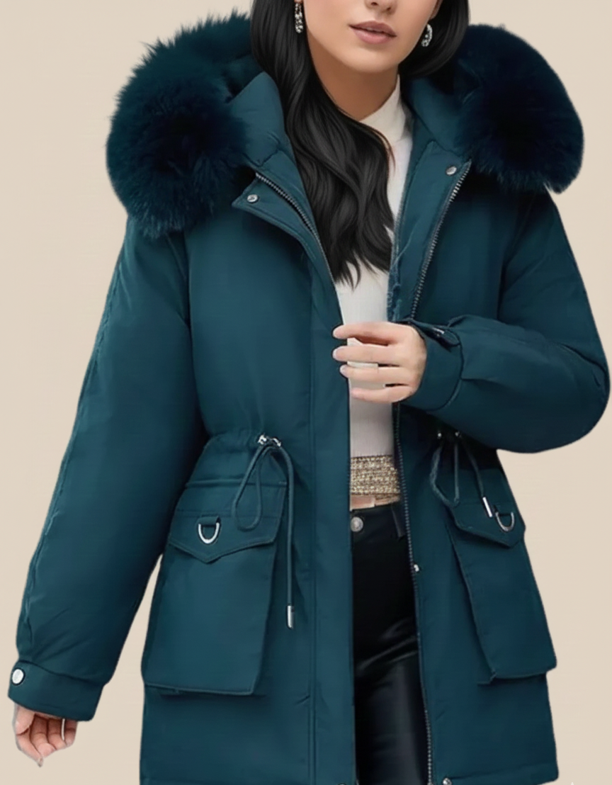 Belise Abrigo de Invierno para Mujer – Chaqueta Acolchada Elegante con Cuello Desmontable y Cintura Ajustable
