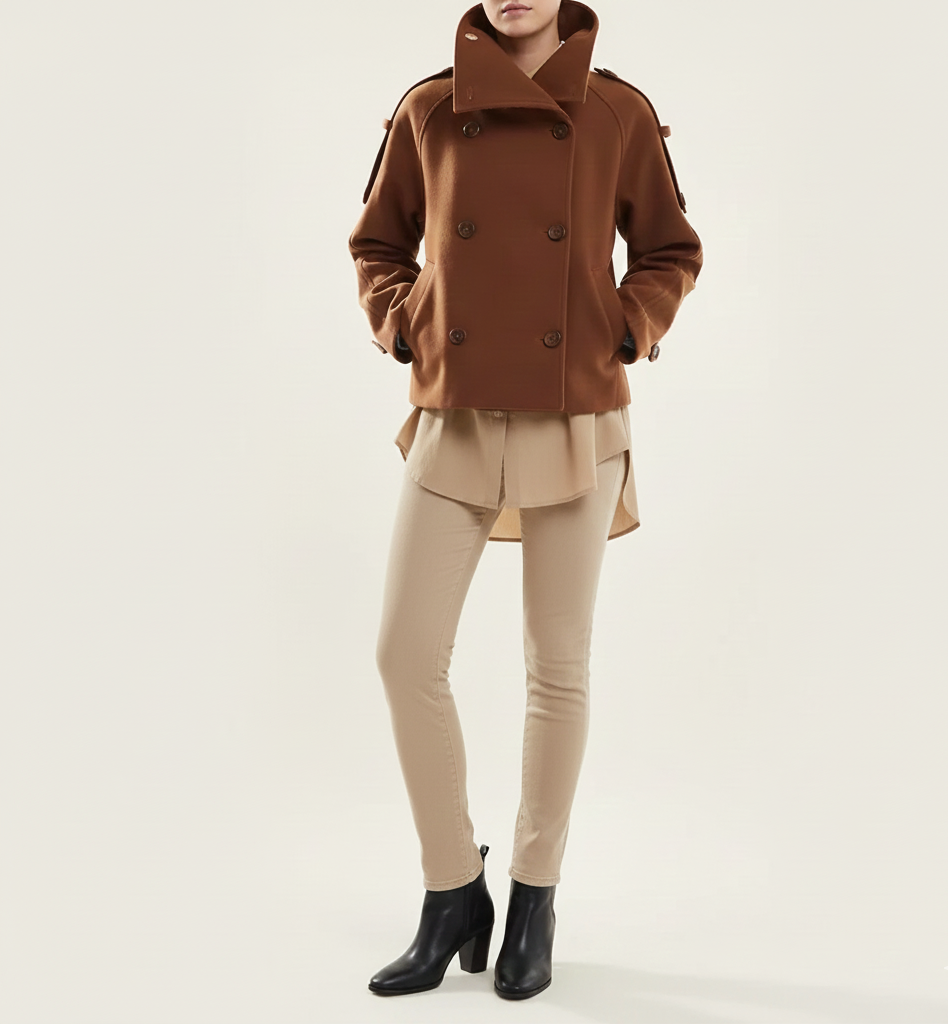 Claud Women's Short Winter Jacket – Elegant Coat with High Collar and Double Breasted Closure